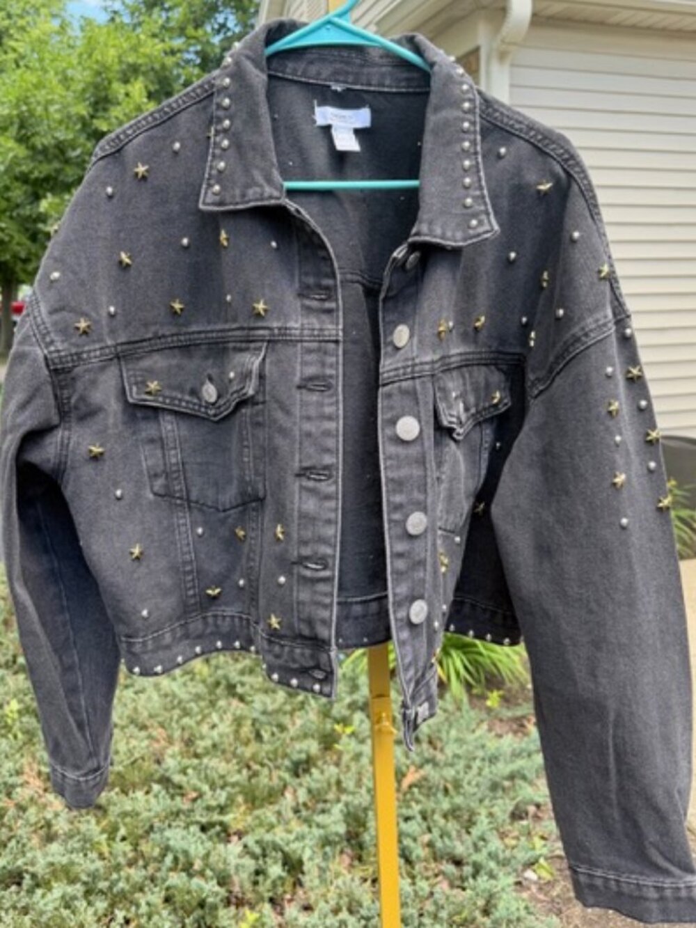 Embellished Star and Stud Black Denim Jacket